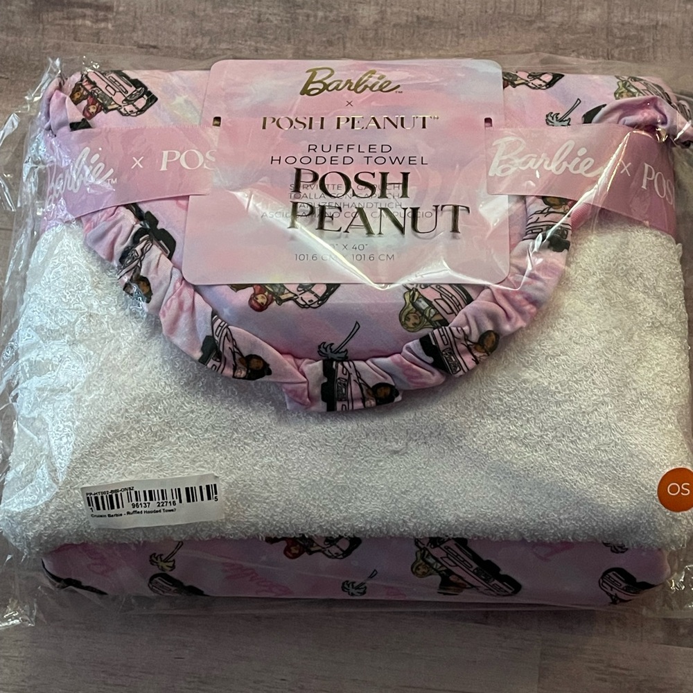 Posh Peanut Barbie Crusin Ruffled Hooded Towel - Pink and White Delight